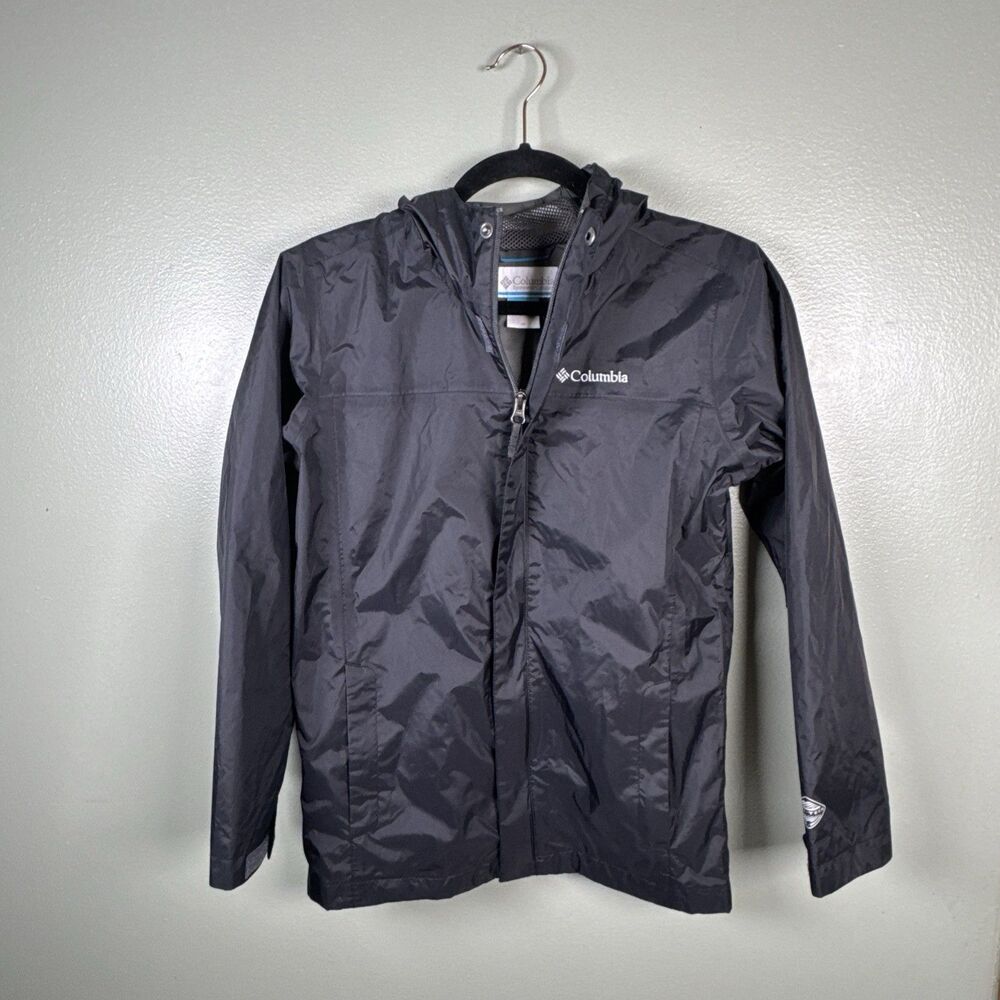 Columbia Youth M Black Omni Tech Jacket Hood‎ Full Zip Lined Pockets Windbreaker